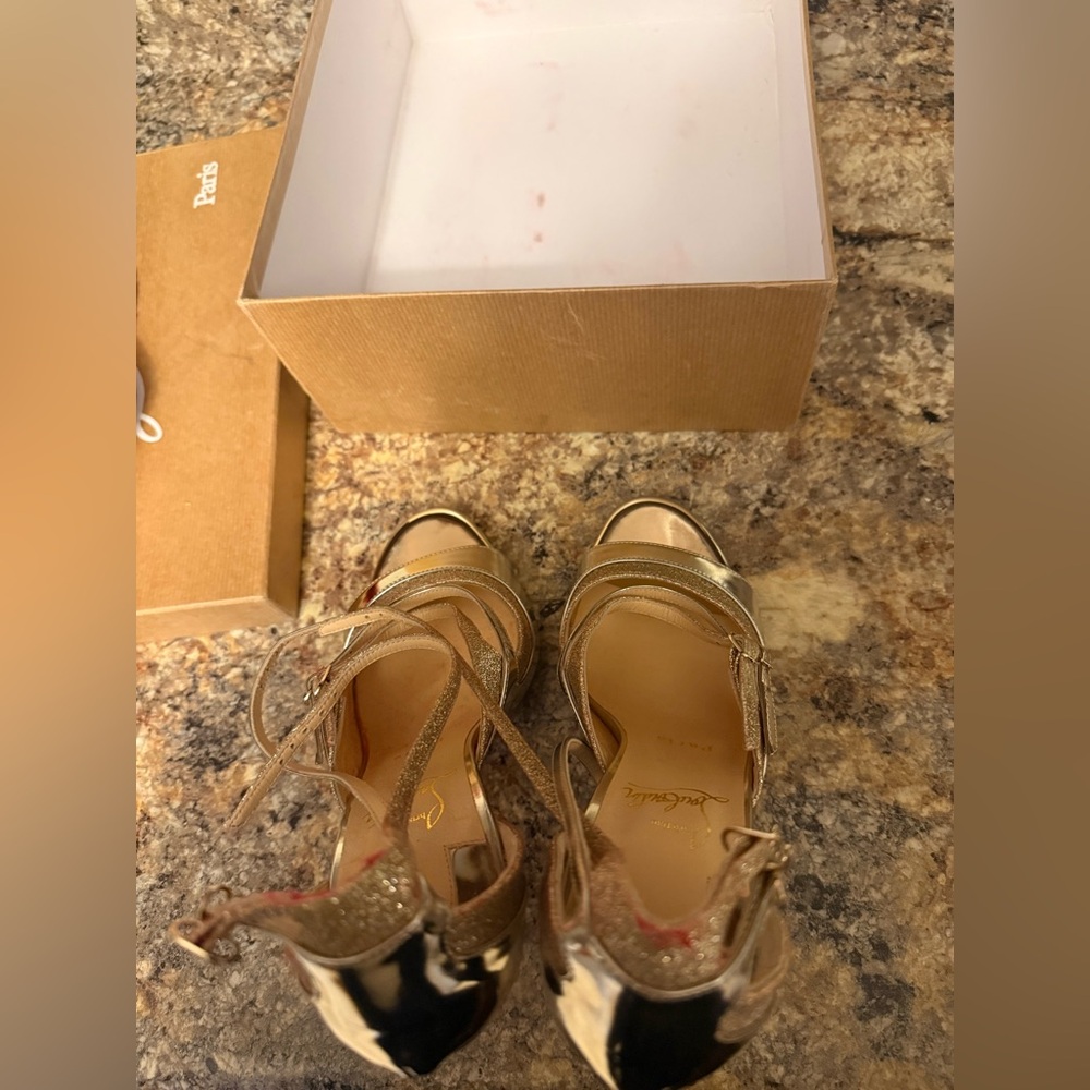Christian Louboutin Gold and Silver Metallic Strappy High Heels - Picture 6 of 12